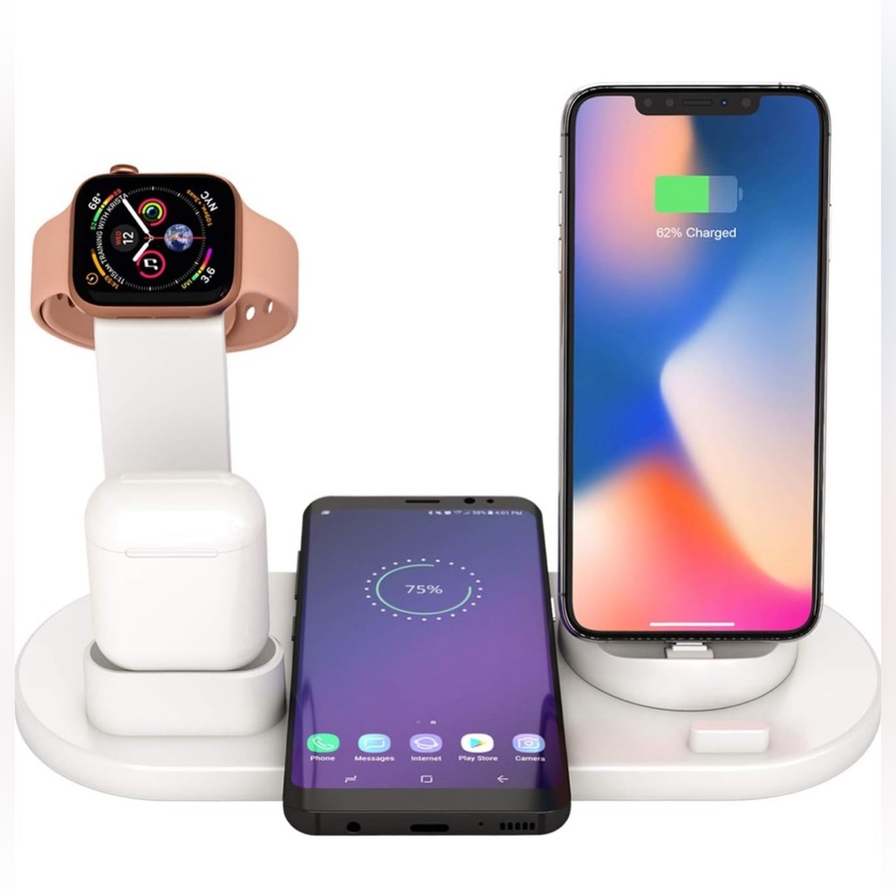 6 in 1 Wireless Rotatable White Charging Dock Station Fast Wireless Char…